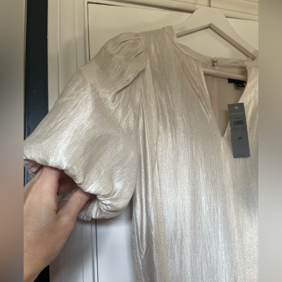 NWT Ann Taylor Metallic shimmer Puff Sleeve Dress size 8p Lined - Picture 9 of 9